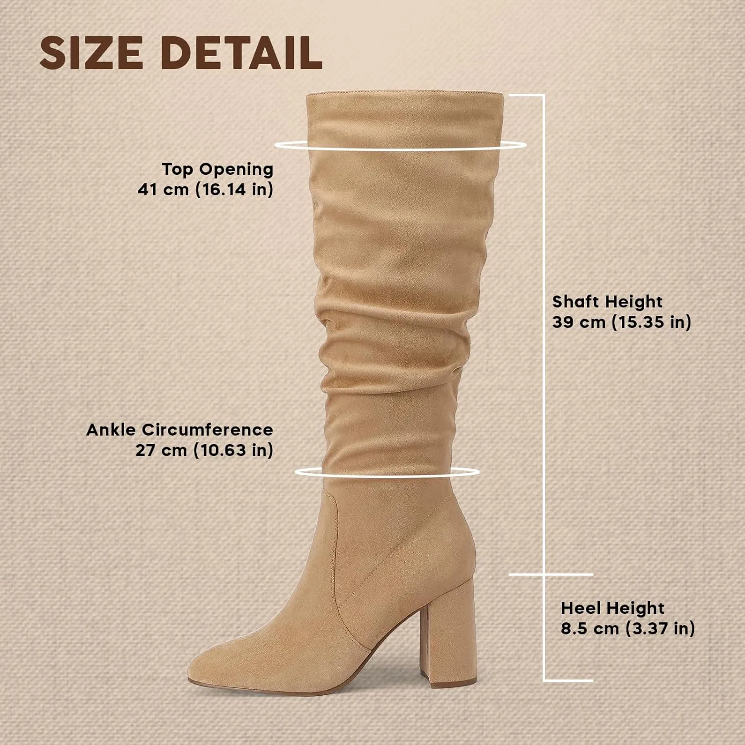 Eteridrey Knee High Boots Womens Chunky Heels Side Zipper Slouchy Boots Comfortable Faux Suede Riding Mid Calf Boots