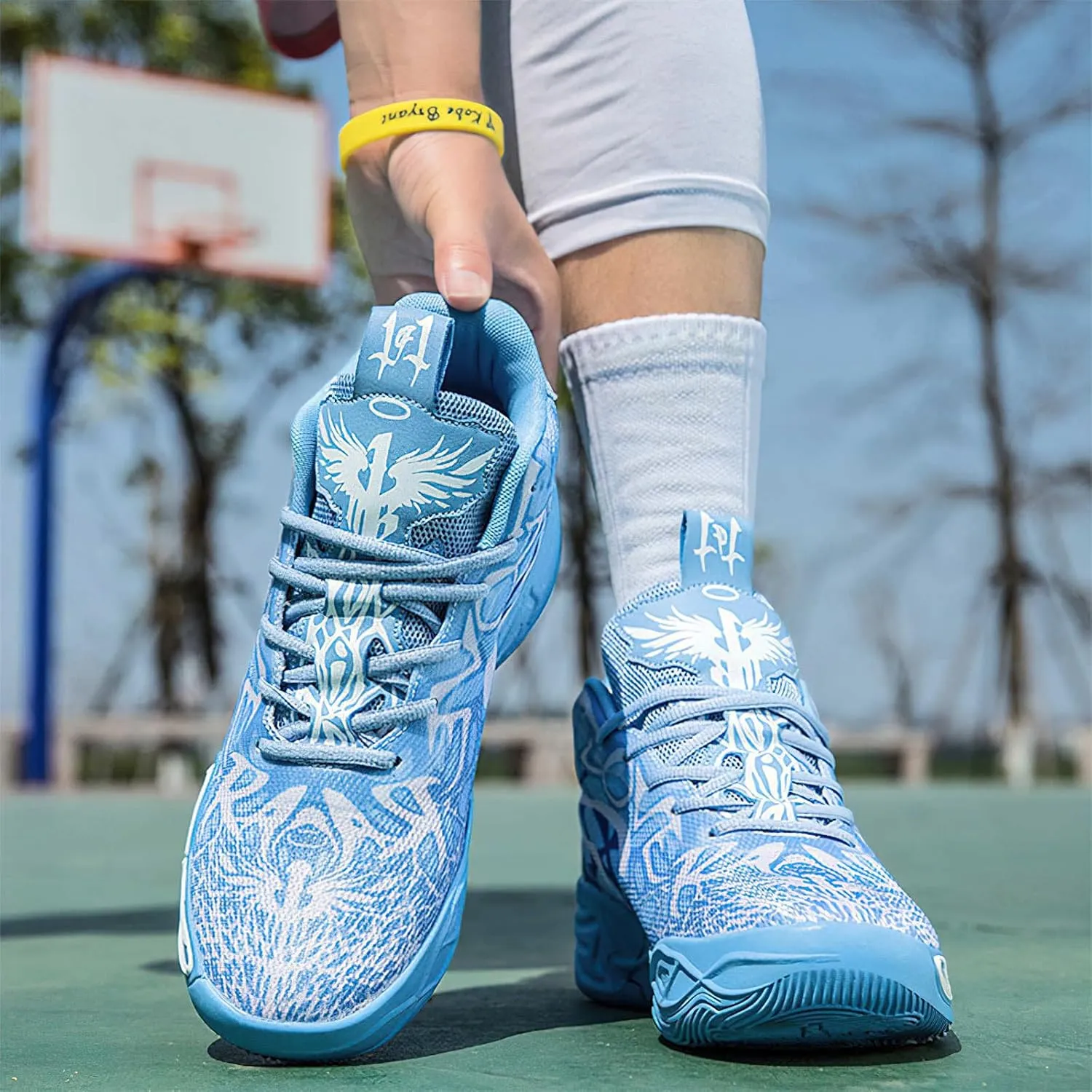 Exusiai Mens High Top Basketball Shoes Fashion Breathable Non Slip Outdoor Sneakers Comfortable Cushioning Athletic