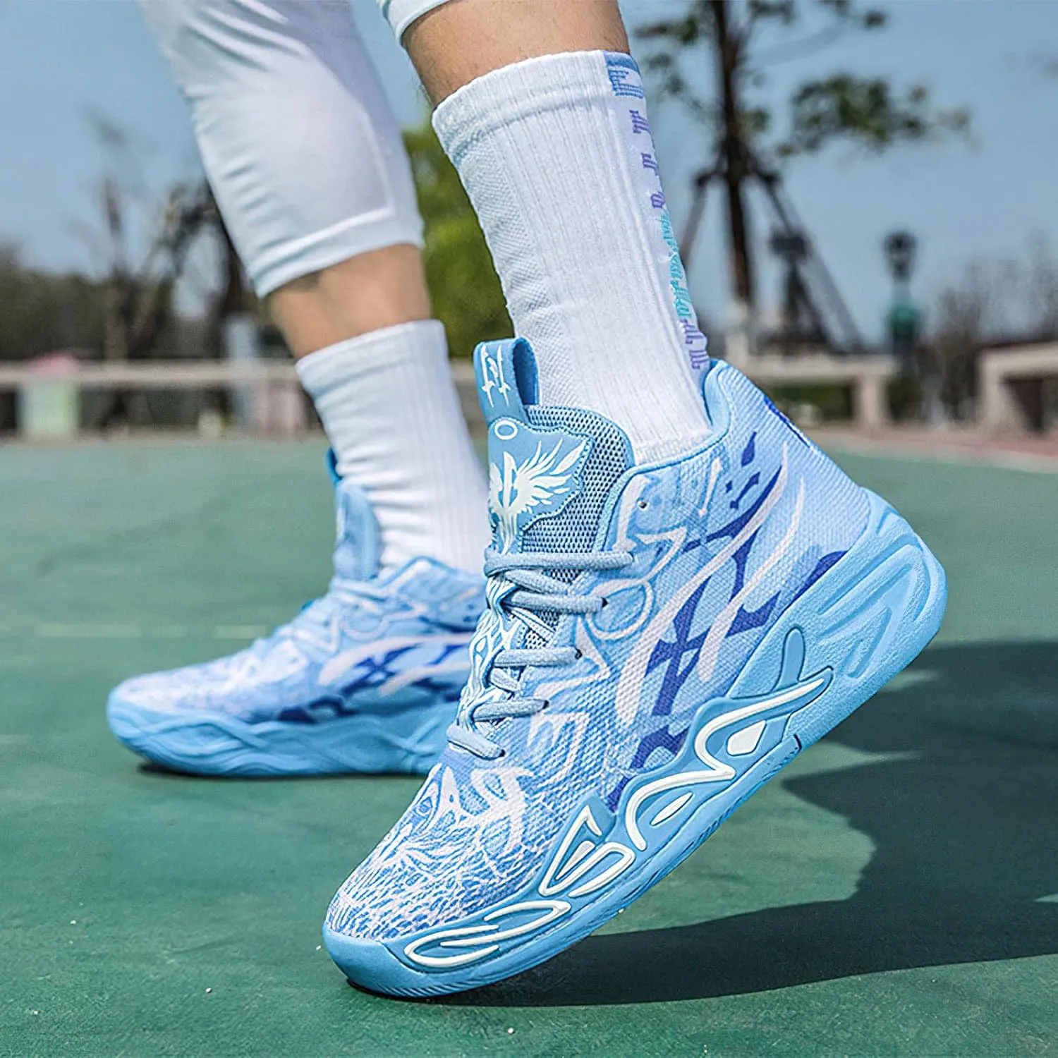 Exusiai Mens High Top Basketball Shoes Fashion Breathable Non Slip Outdoor Sneakers Comfortable Cushioning Athletic