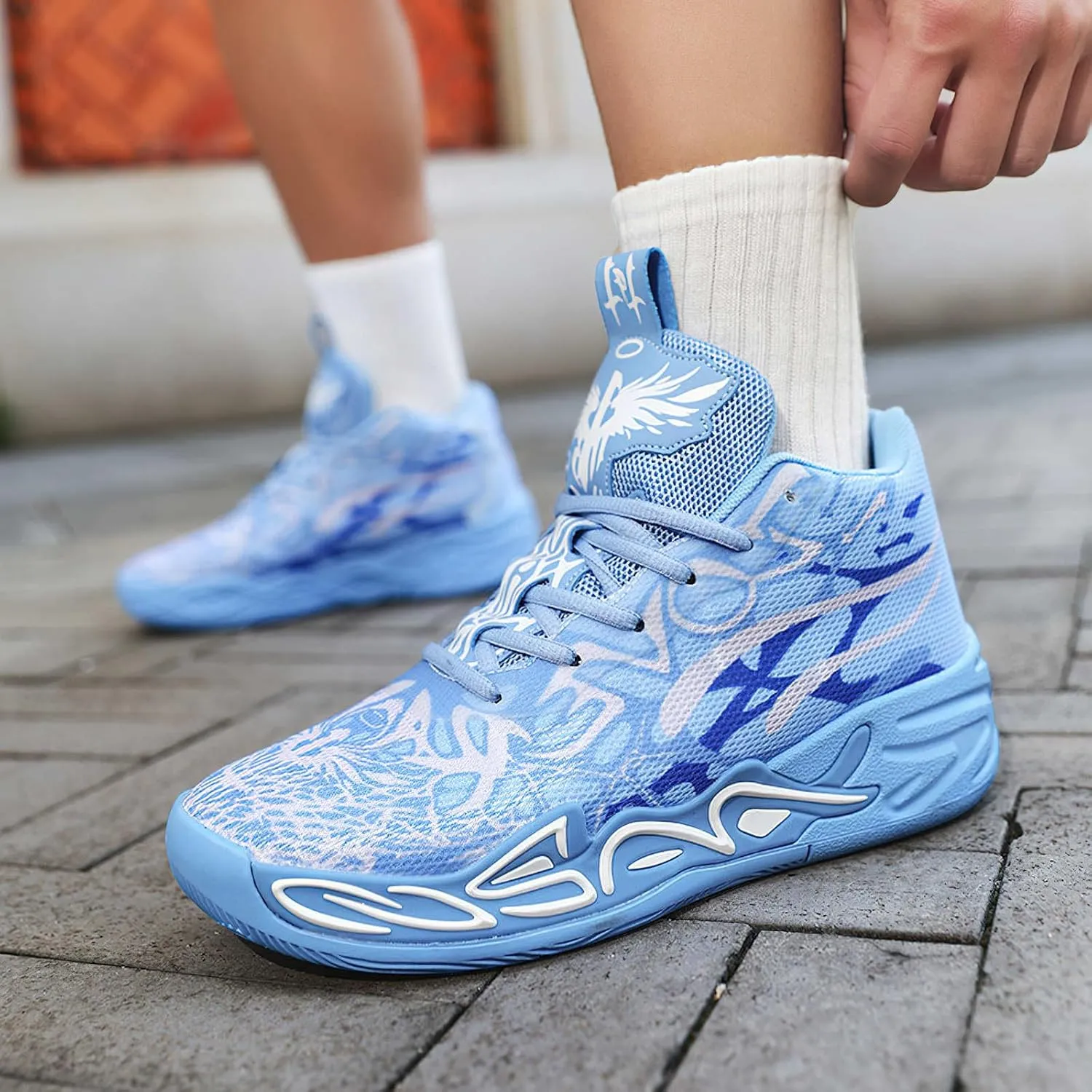 Exusiai Mens High Top Basketball Shoes Fashion Breathable Non Slip Outdoor Sneakers Comfortable Cushioning Athletic