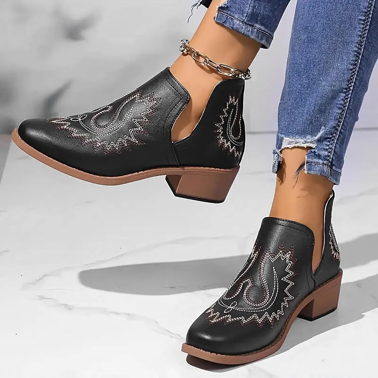 Fall Boots for Women 2024 Low Heel Comfortable Soft Sole Shoes Fashion Chunky Heel Western Fashion Short Booties