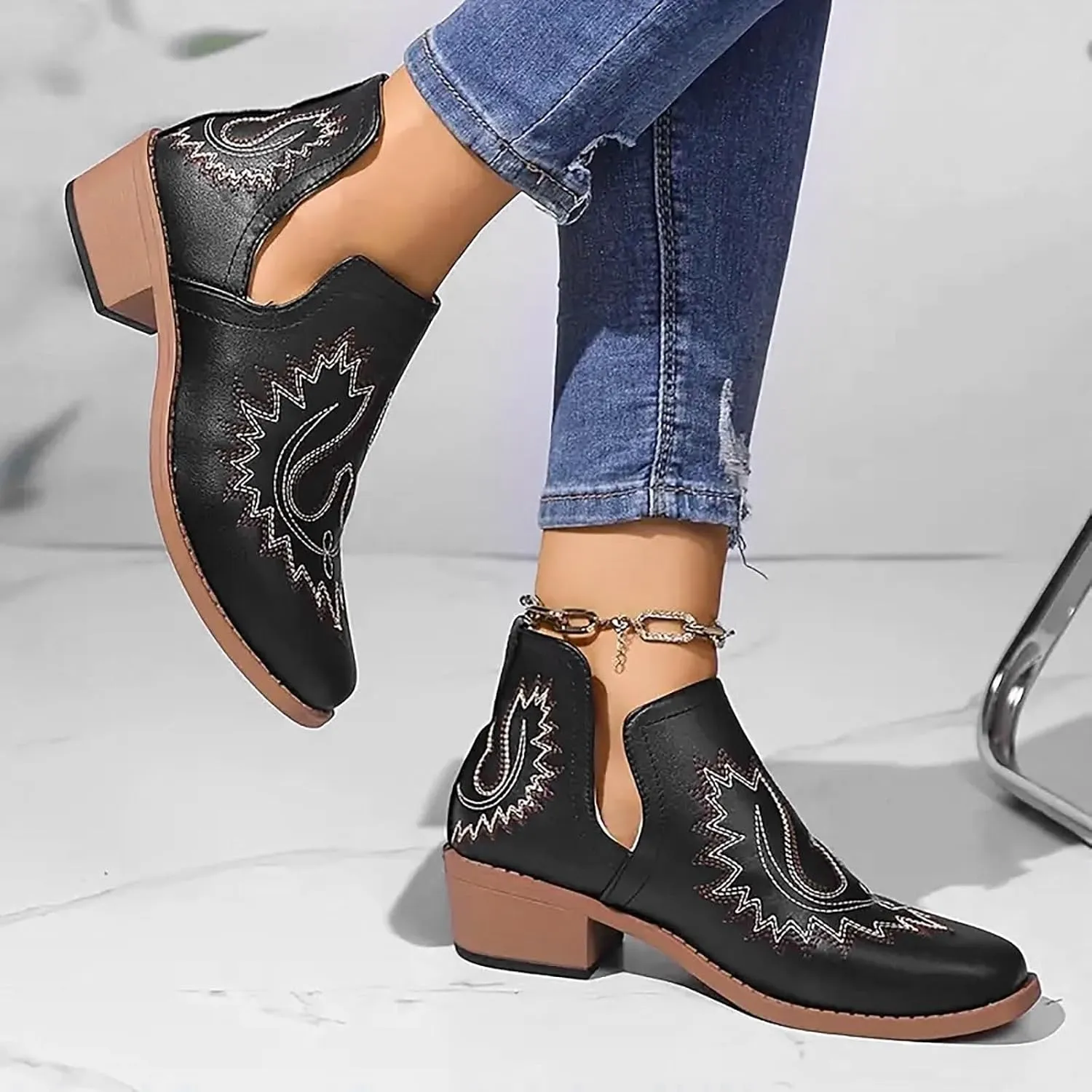 Fall Boots for Women 2024 Low Heel Comfortable Soft Sole Shoes Fashion Chunky Heel Western Fashion Short Booties