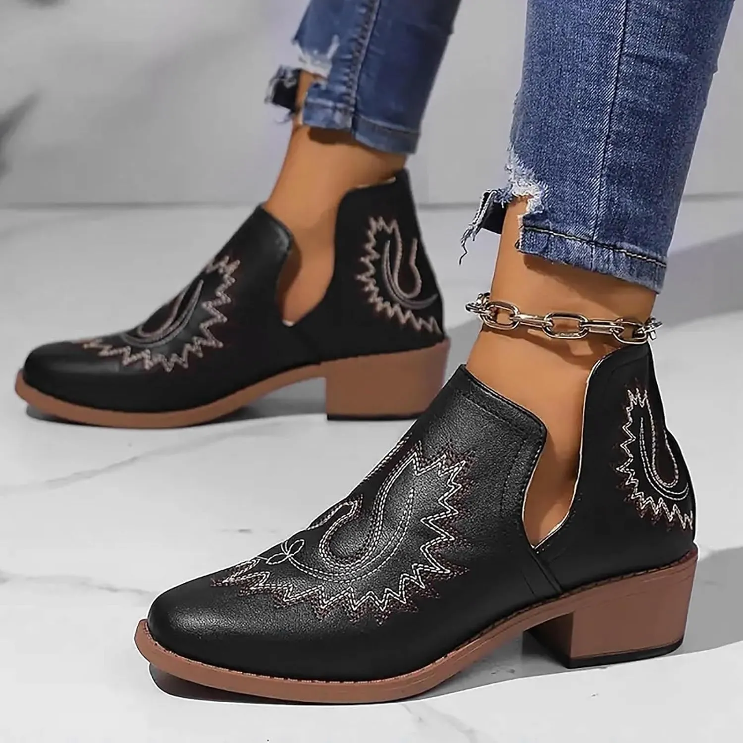 Fall Boots for Women 2024 Low Heel Comfortable Soft Sole Shoes Fashion Chunky Heel Western Fashion Short Booties