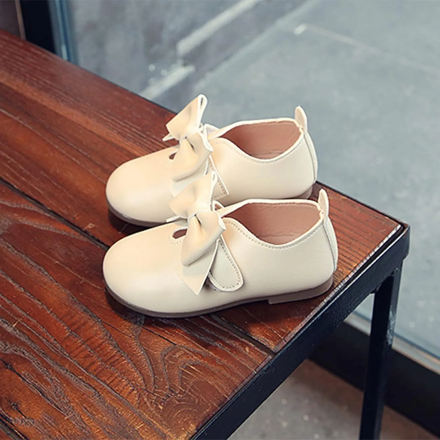 Fashion Autumn Girls Casual Shoes Flat Light Hook Loop Solid Color Bow Simple Size 5 Girls Shoes