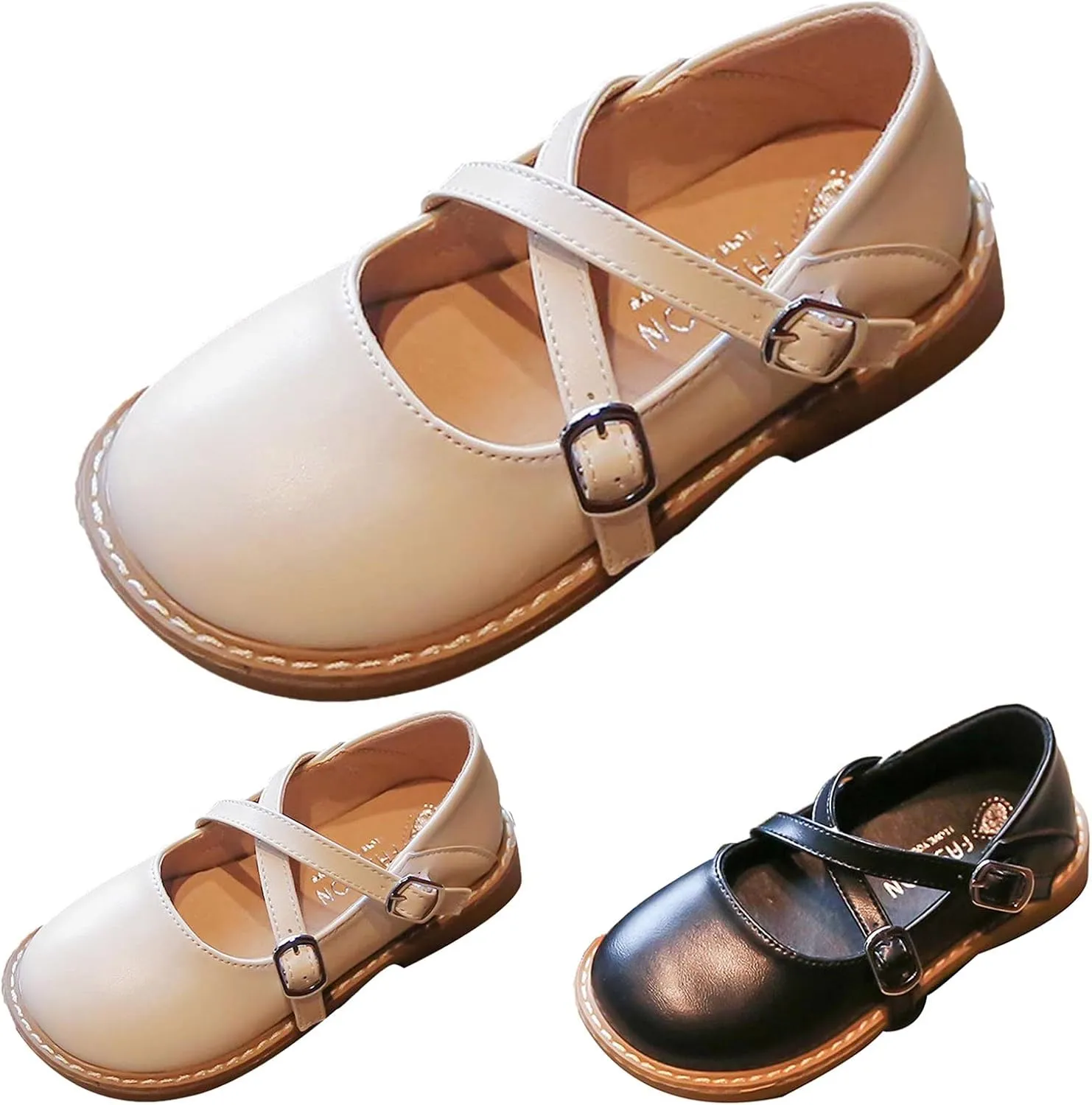 Fashion Four Seasons Children Casual Shoes Girls Round Toe Flat Sole Thick Sole Solid Double Buckle for Girls Boots