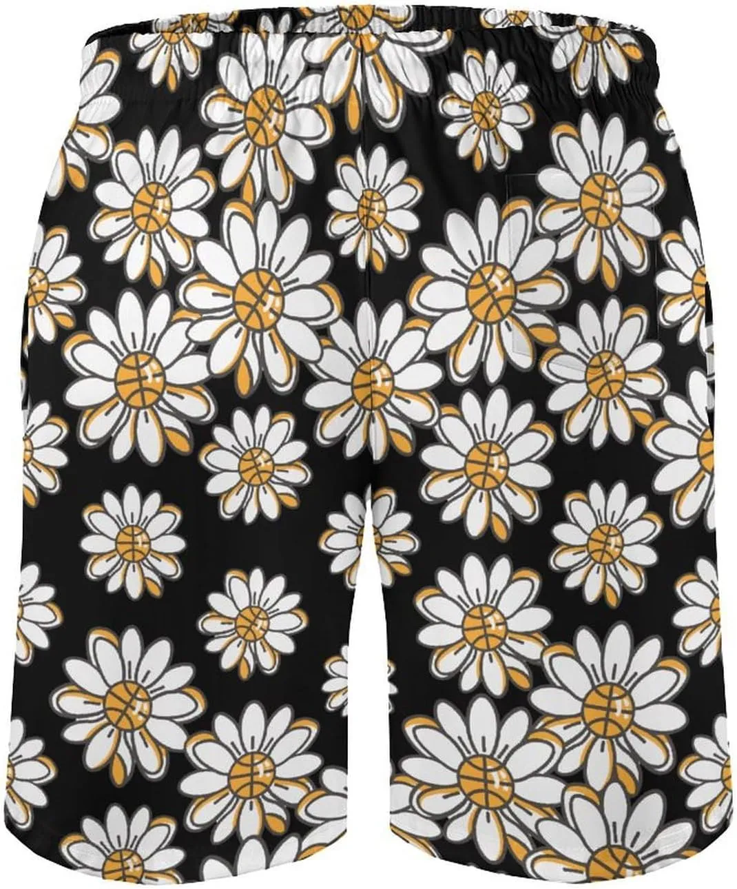 Flower Daisy Basketball Center Mens Swim Trunks Beach Swimming Shorts with Pockets and Mesh Lining