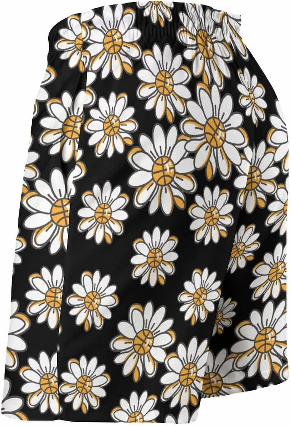 Flower Daisy Basketball Center Mens Swim Trunks Beach Swimming Shorts with Pockets and Mesh Lining