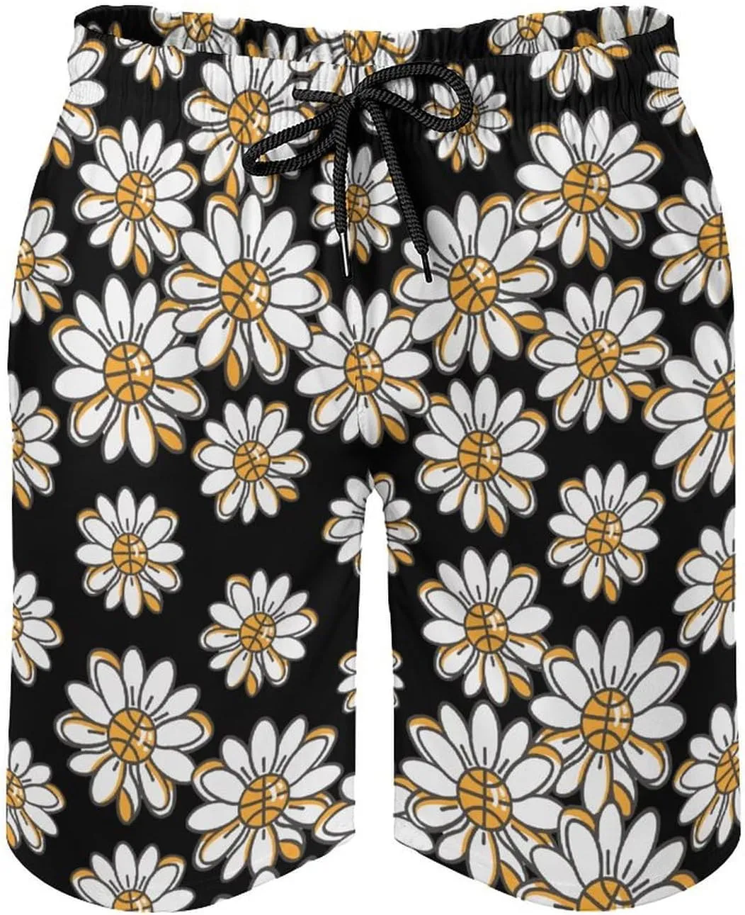 Flower Daisy Basketball Center Mens Swim Trunks Beach Swimming Shorts with Pockets and Mesh Lining