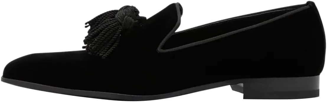 FSJ Men's Tassel Slip-on Loafers Square Toe Patent Leather & Velvet Formal Tuxedo Suit Flats Business Casual Dress Shoes Size 4-16 US