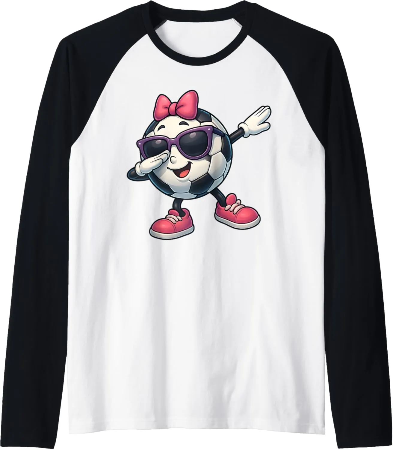 Funny Dabbing Soccer Ball Girl Tee for Kids Youth Fans Raglan Baseball Tee