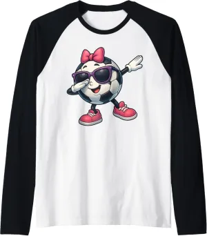 Funny Dabbing Soccer Ball Girl Tee for Kids Youth Fans Raglan Baseball Tee
