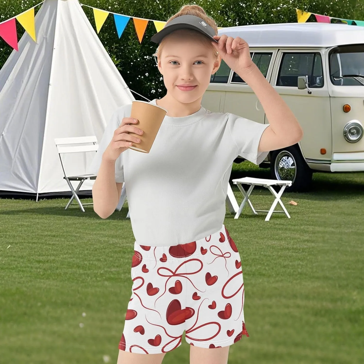 Girls Athletic Shorts Summer Elastic Casual Shorts with Pockets Kids Bottom Sports for Girls 7-15Y