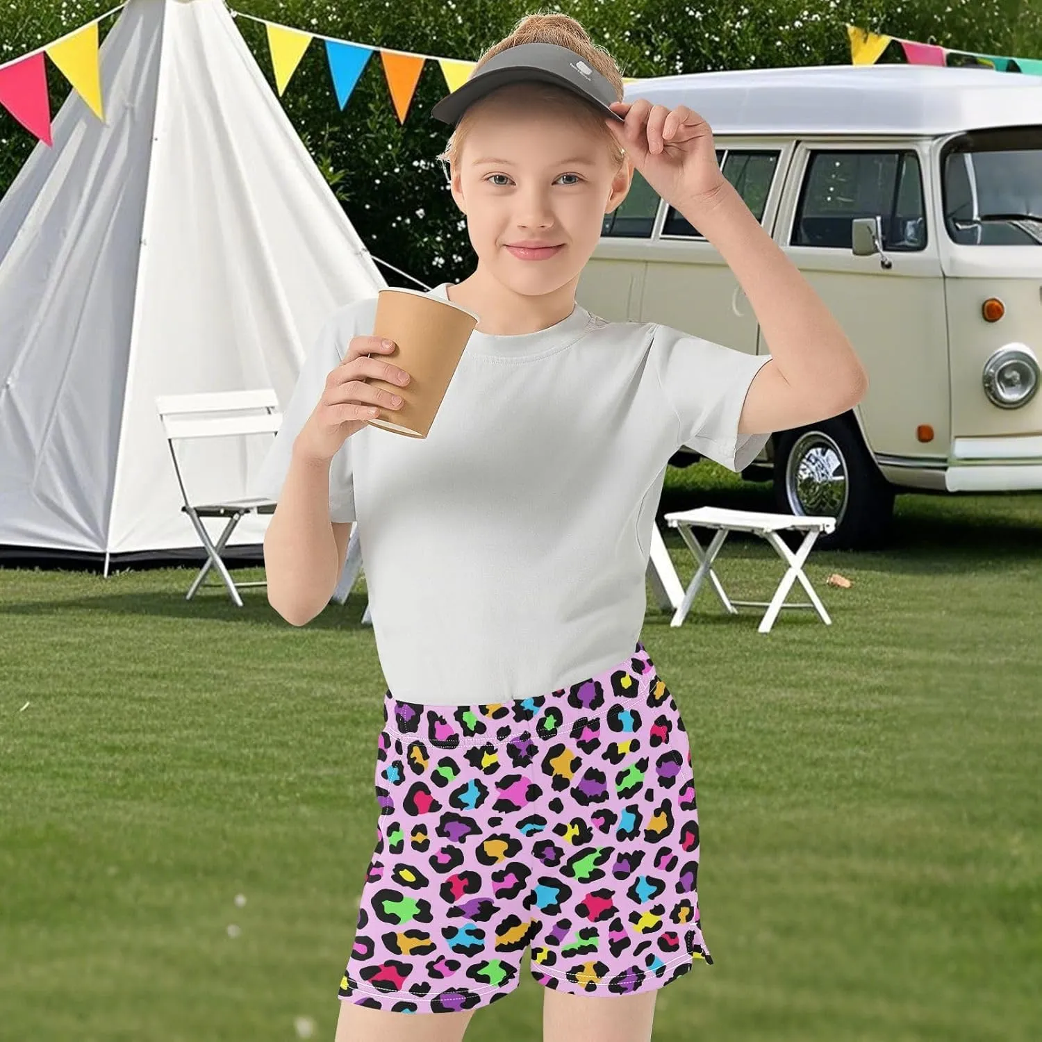 Girls Athletic Shorts Summer Elastic Casual Shorts with Pockets Kids Bottom Sports for Girls 7-15Y