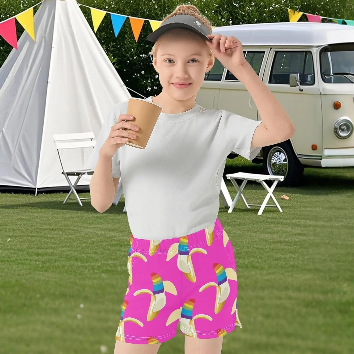 Girls Athletic Shorts Summer Elastic Casual Shorts with Pockets Kids Bottom Sports for Girls 7-15Y
