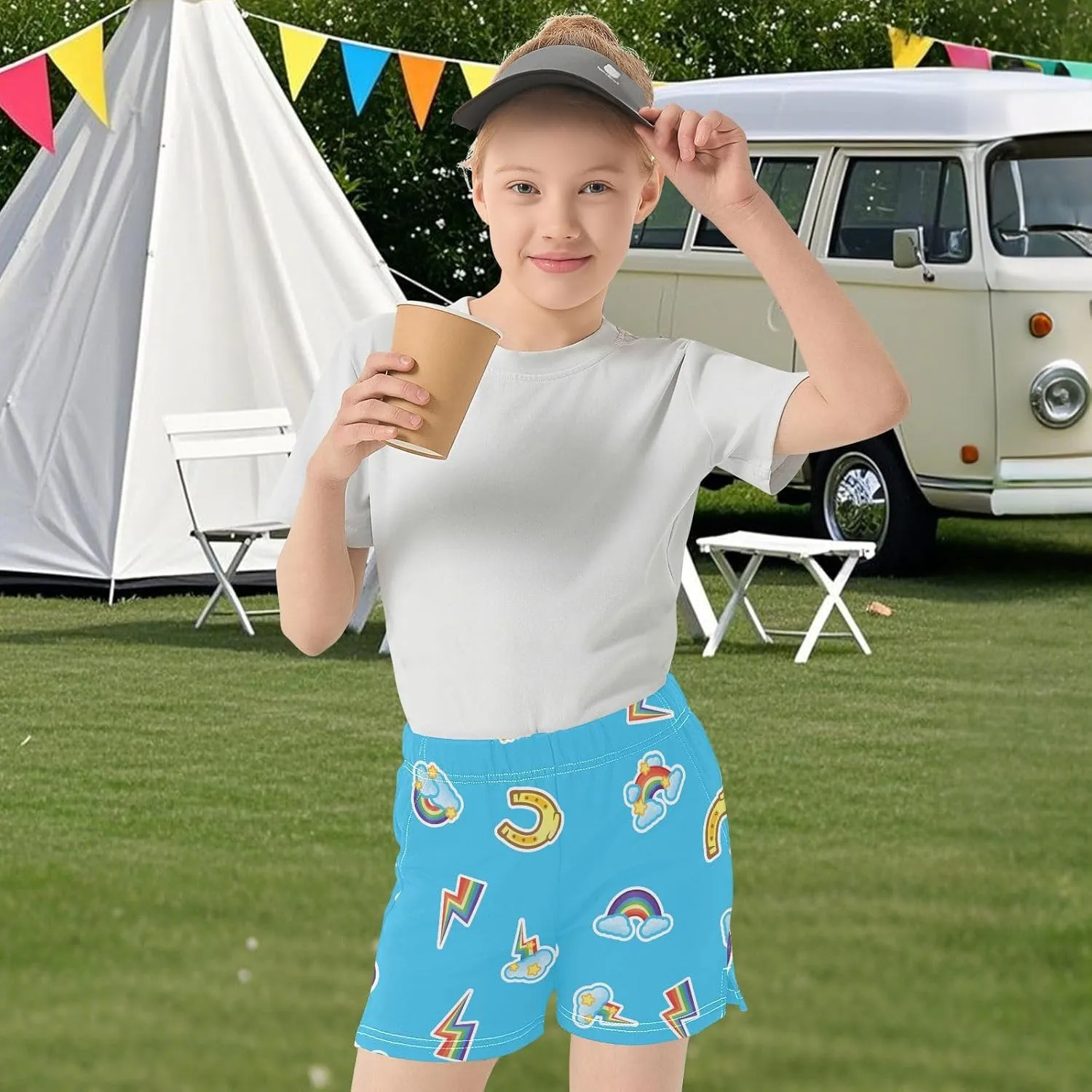 Girls Athletic Shorts Summer Elastic Casual Shorts with Pockets Kids Bottom Sports for Girls 7-15Y