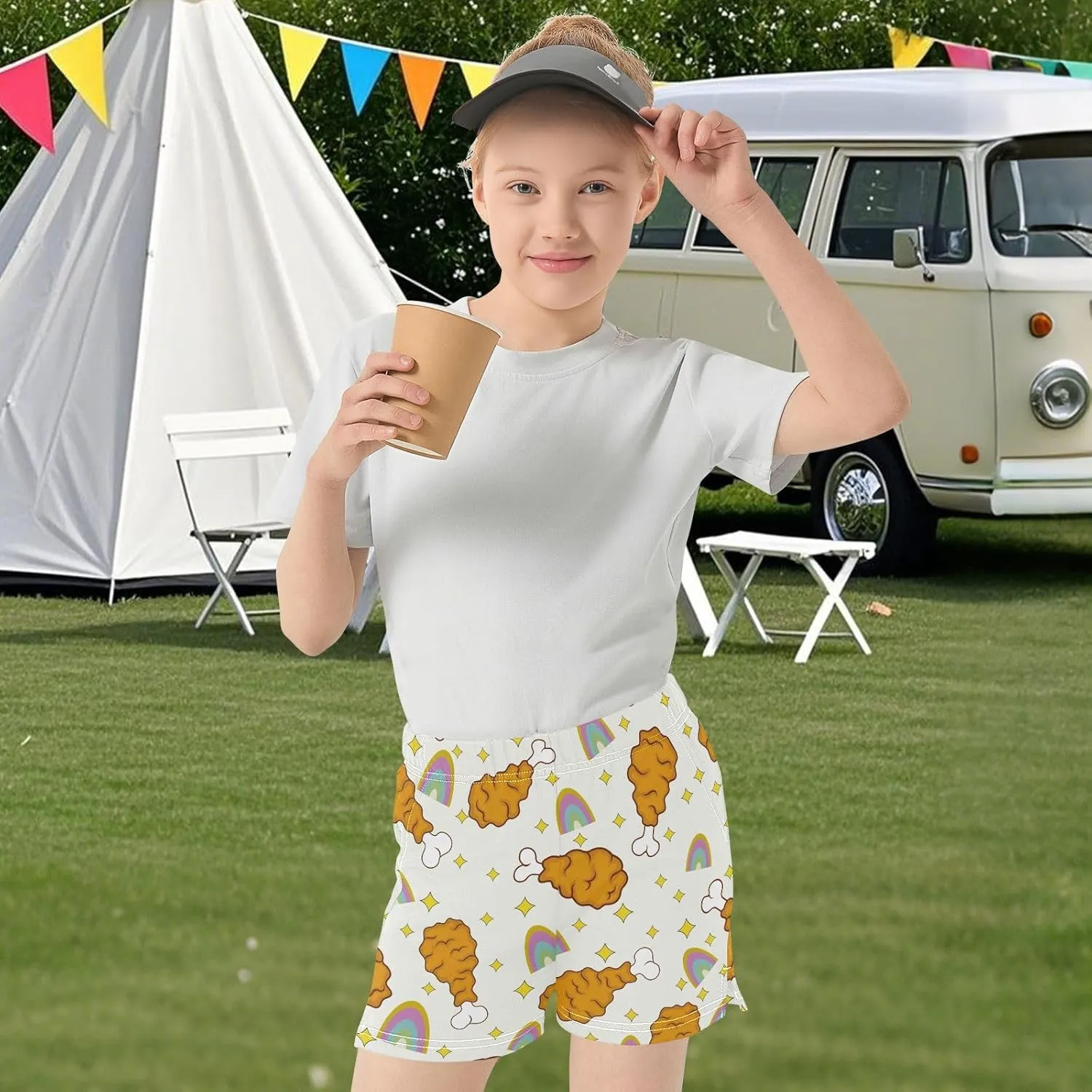 Girls Athletic Shorts Summer Elastic Casual Shorts with Pockets Kids Bottom Sports for Girls 7-15Y