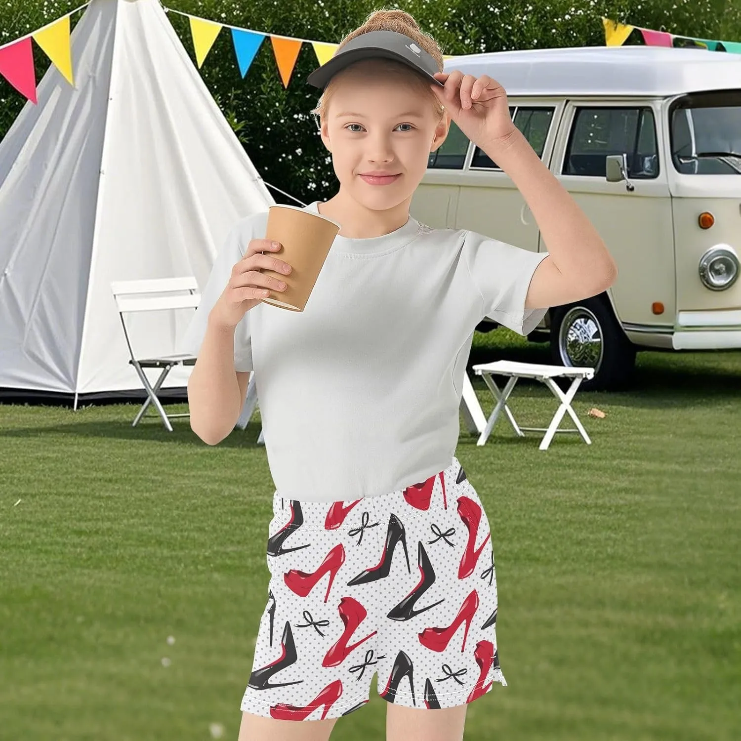 Girls Athletic Shorts Summer Elastic Casual Shorts with Pockets Kids Bottom Sports for Girls 7-15Y