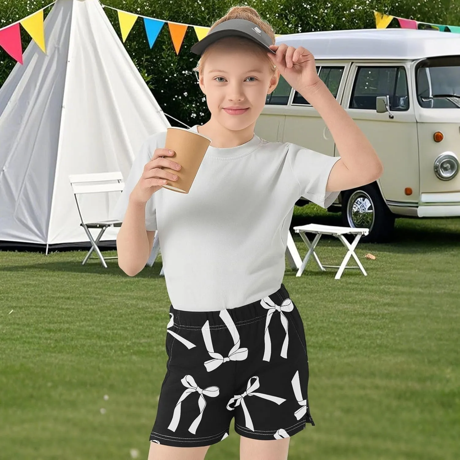 Girls Athletic Shorts Summer Elastic Casual Shorts with Pockets Kids Bottom Sports for Girls 7-15Y