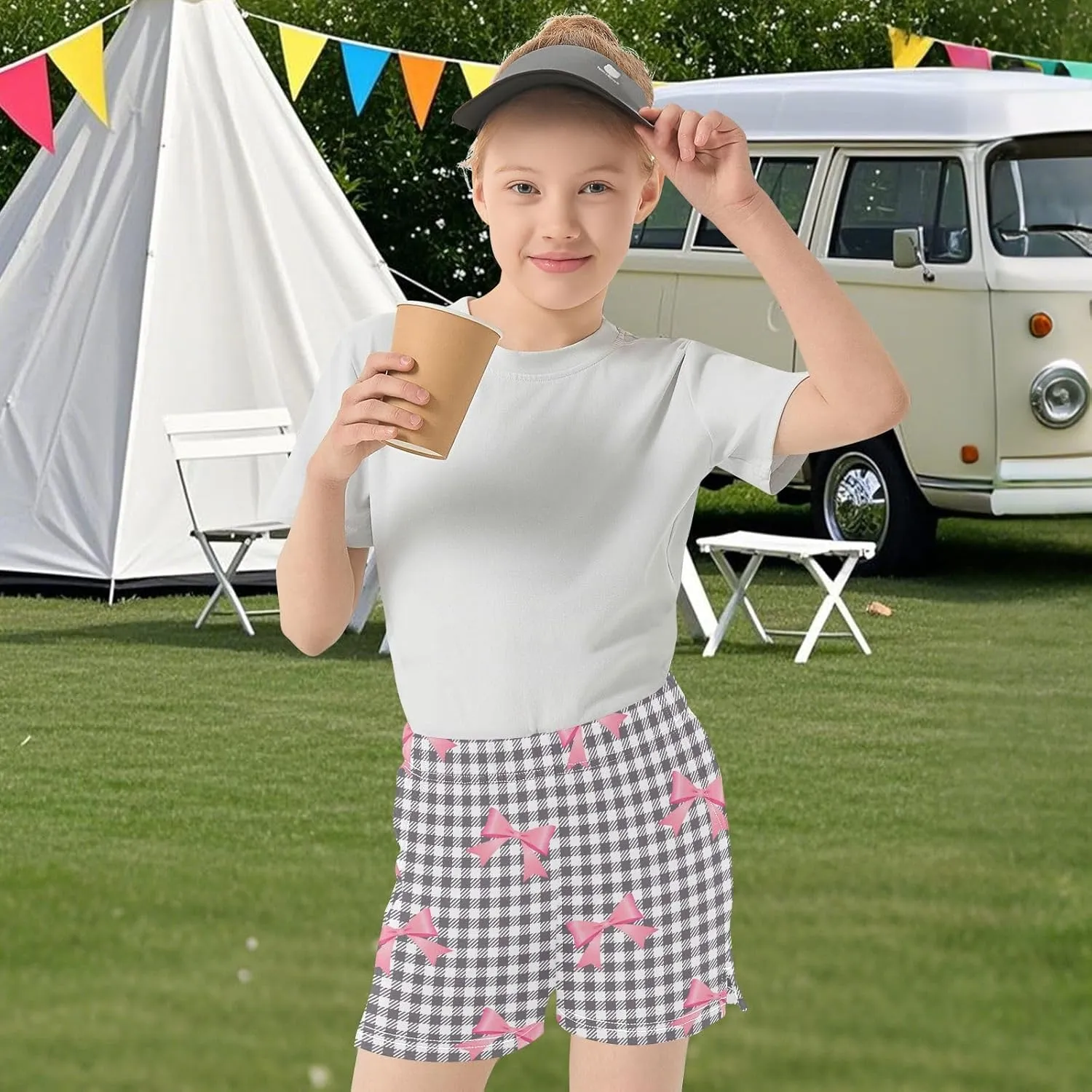 Girls Athletic Shorts Summer Elastic Casual Shorts with Pockets Kids Bottom Sports for Girls 7-15Y