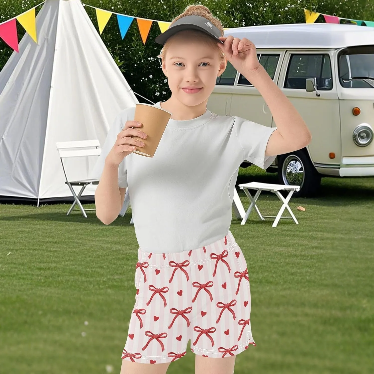 Girls Athletic Shorts Summer Elastic Casual Shorts with Pockets Kids Bottom Sports for Girls 7-15Y