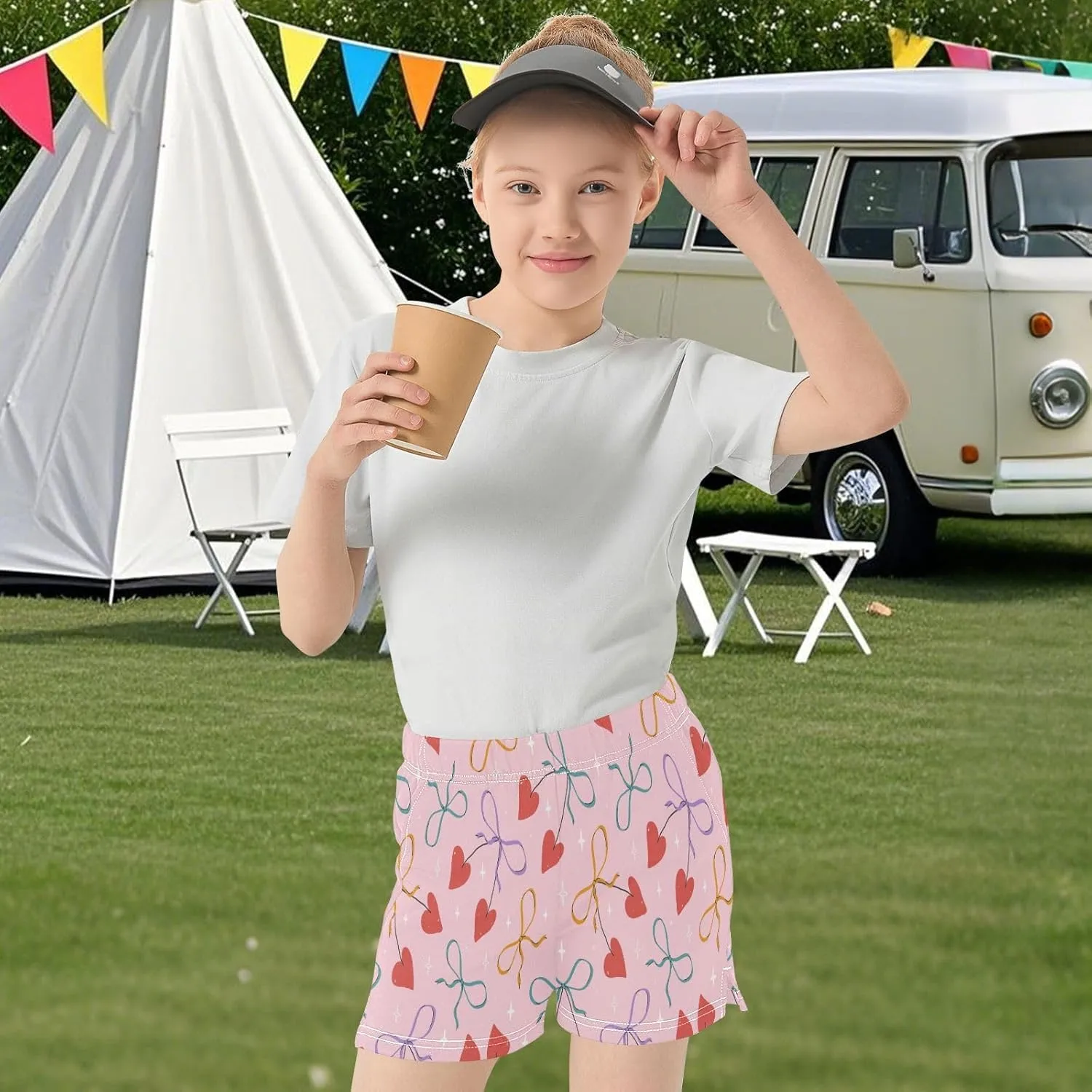 Girls Athletic Shorts Summer Elastic Casual Shorts with Pockets Kids Bottom Sports for Girls 7-15Y