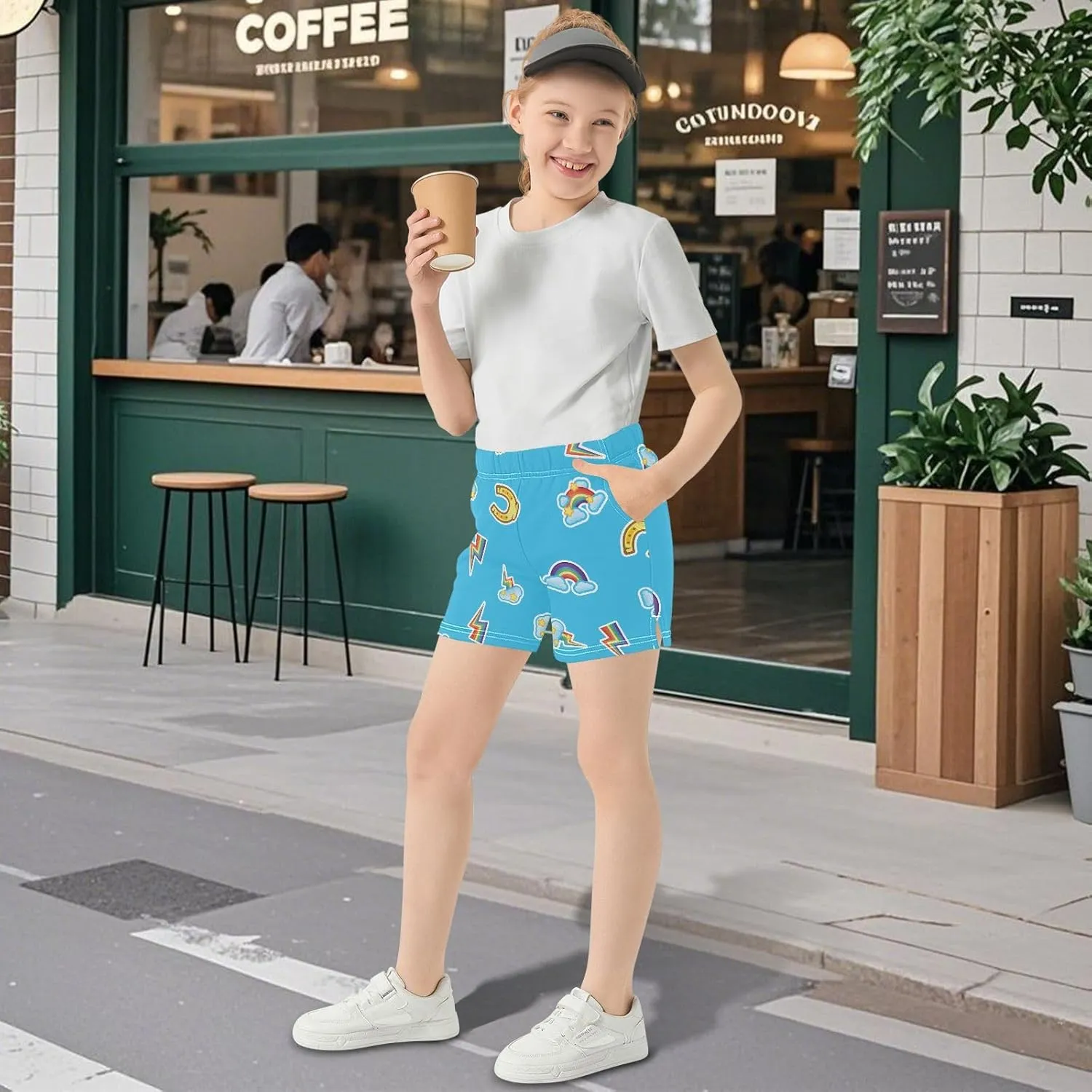 Girls Athletic Shorts Summer Elastic Casual Shorts with Pockets Kids Bottom Sports for Girls 7-15Y