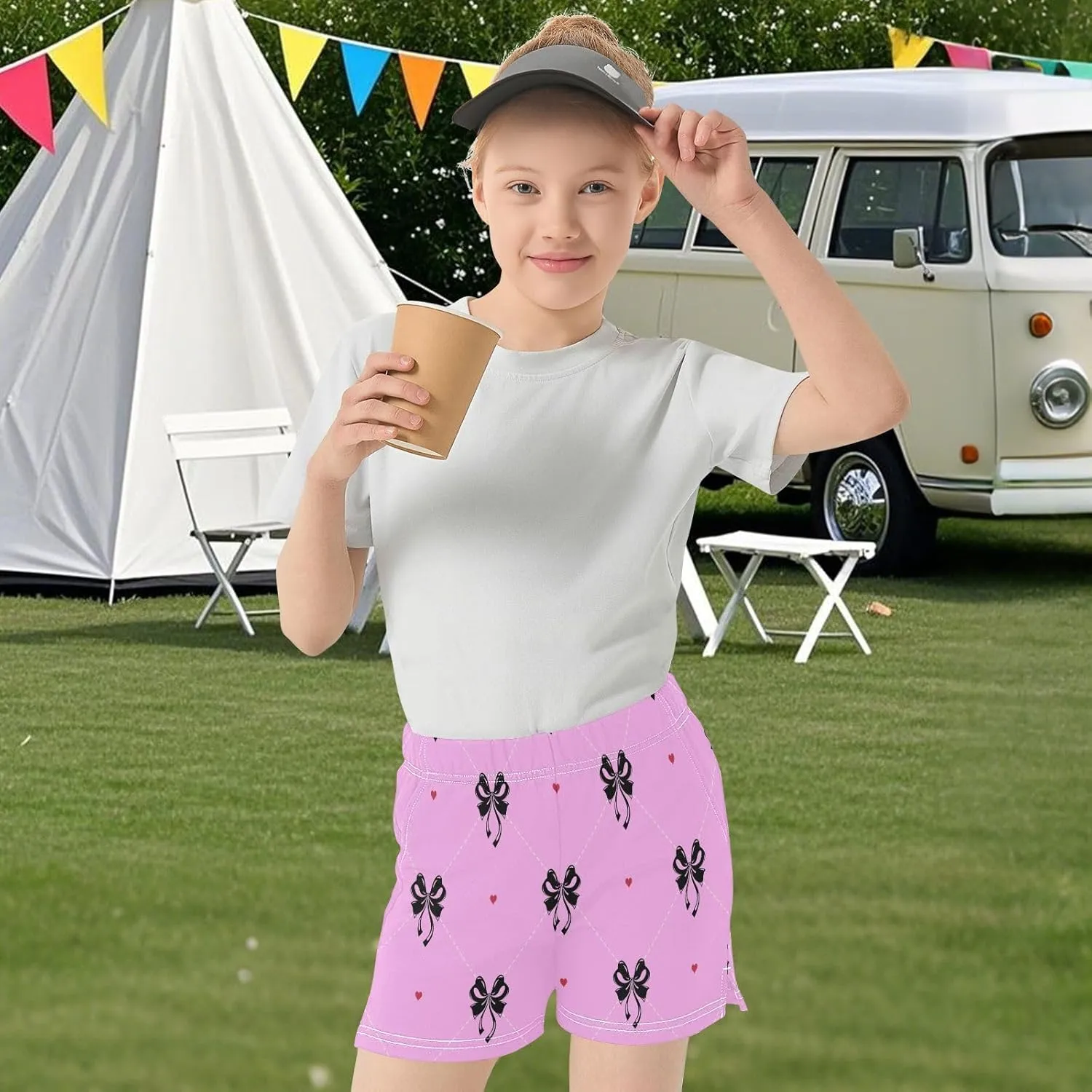 Girls Athletic Shorts Summer Elastic Casual Shorts with Pockets Kids Bottom Sports for Girls 7-15Y