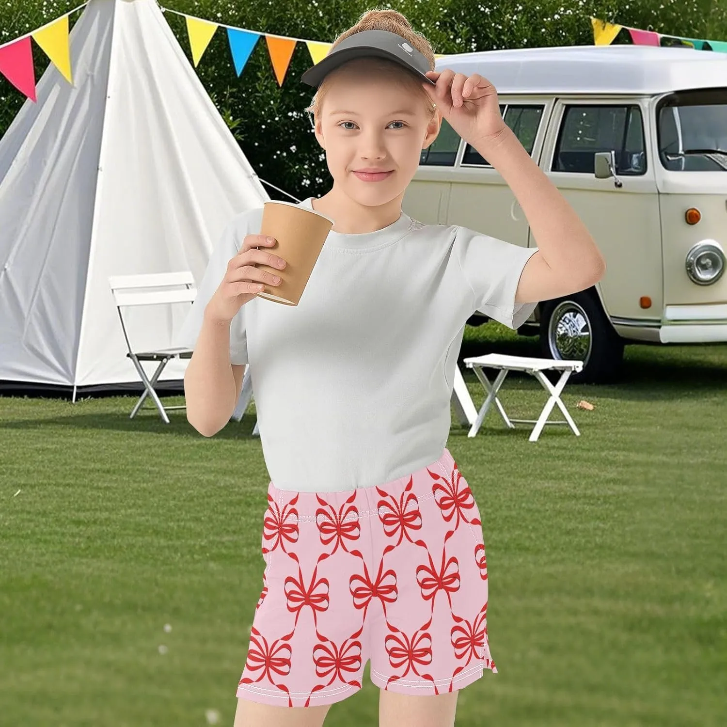 Girls Athletic Shorts Summer Elastic Casual Shorts with Pockets Kids Bottom Sports for Girls 7-15Y
