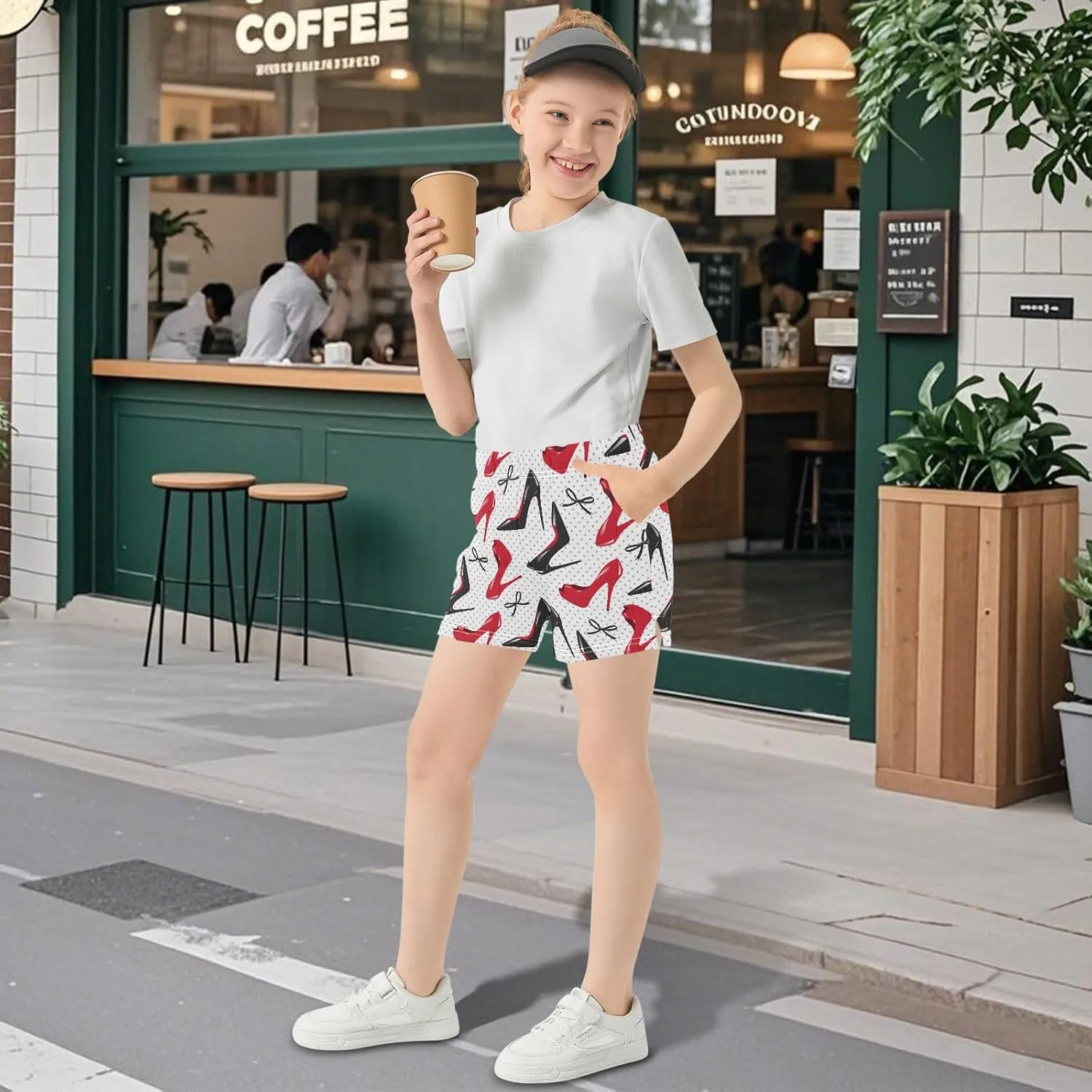 Girls Athletic Shorts Summer Elastic Casual Shorts with Pockets Kids Bottom Sports for Girls 7-15Y