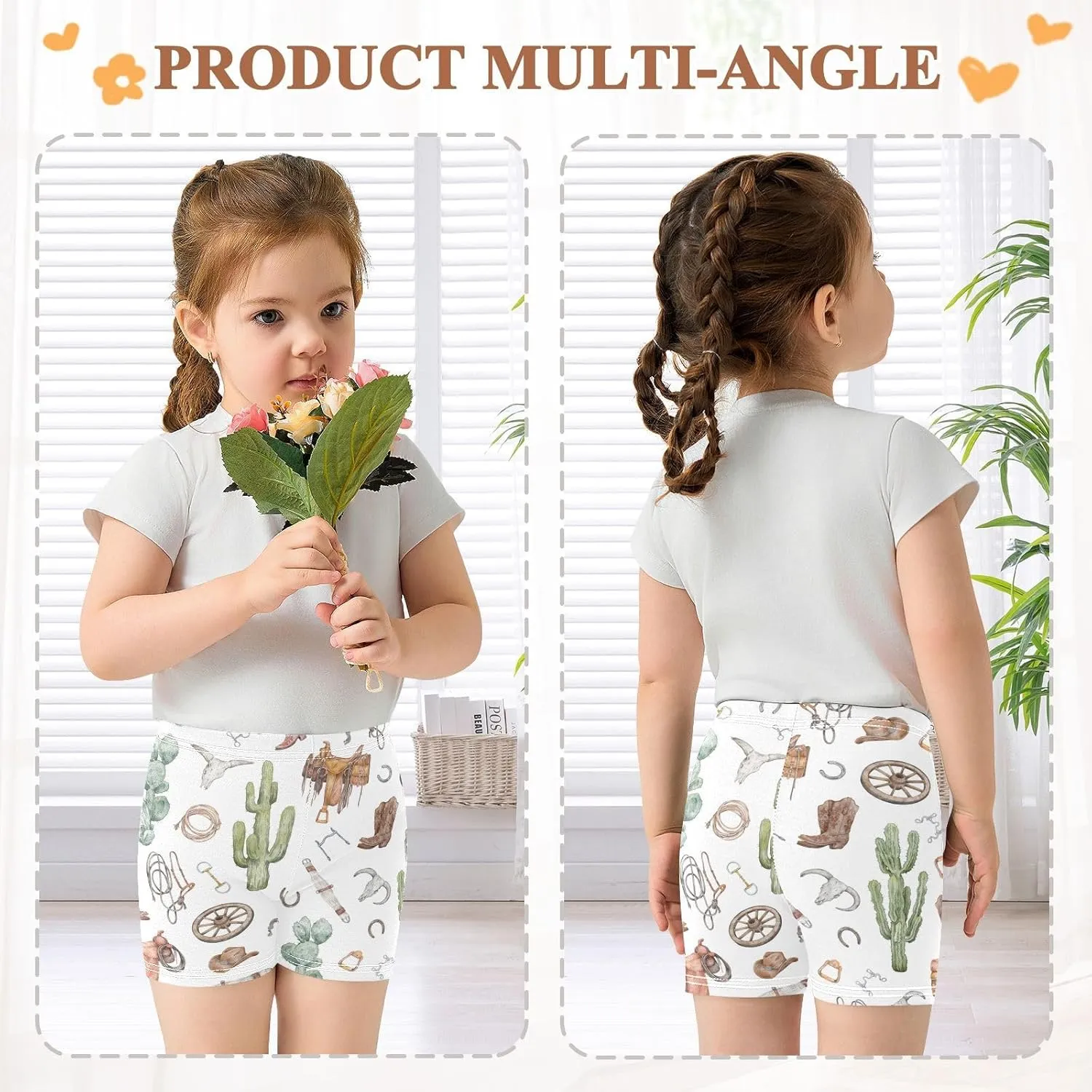 Girls' Bike Shorts Cowboy Saddle Horse Shoe Soft Cotton Leggings Shorts for Kids Summer Clothes 4-10 Years