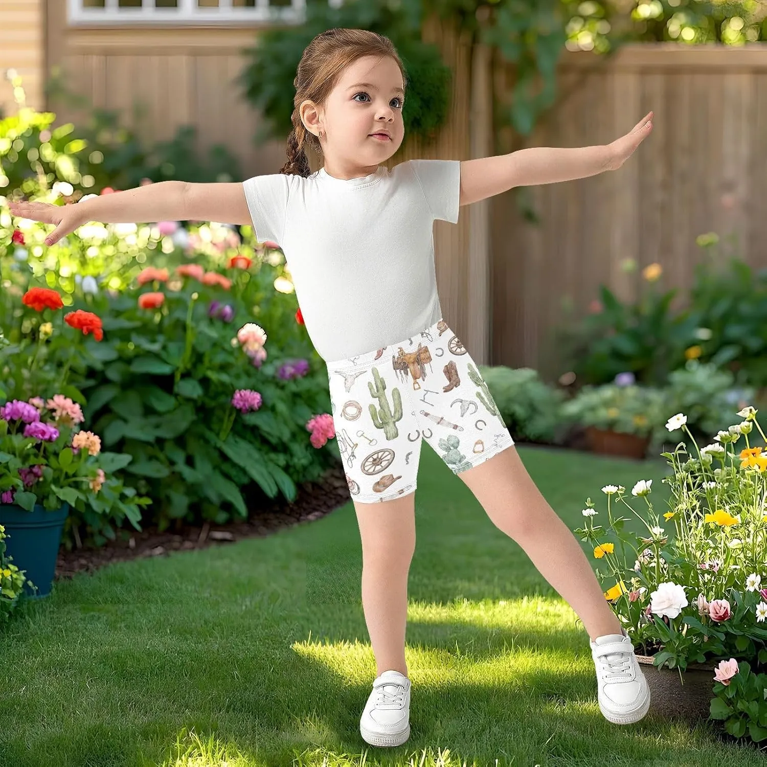 Girls' Bike Shorts Cowboy Saddle Horse Shoe Soft Cotton Leggings Shorts for Kids Summer Clothes 4-10 Years
