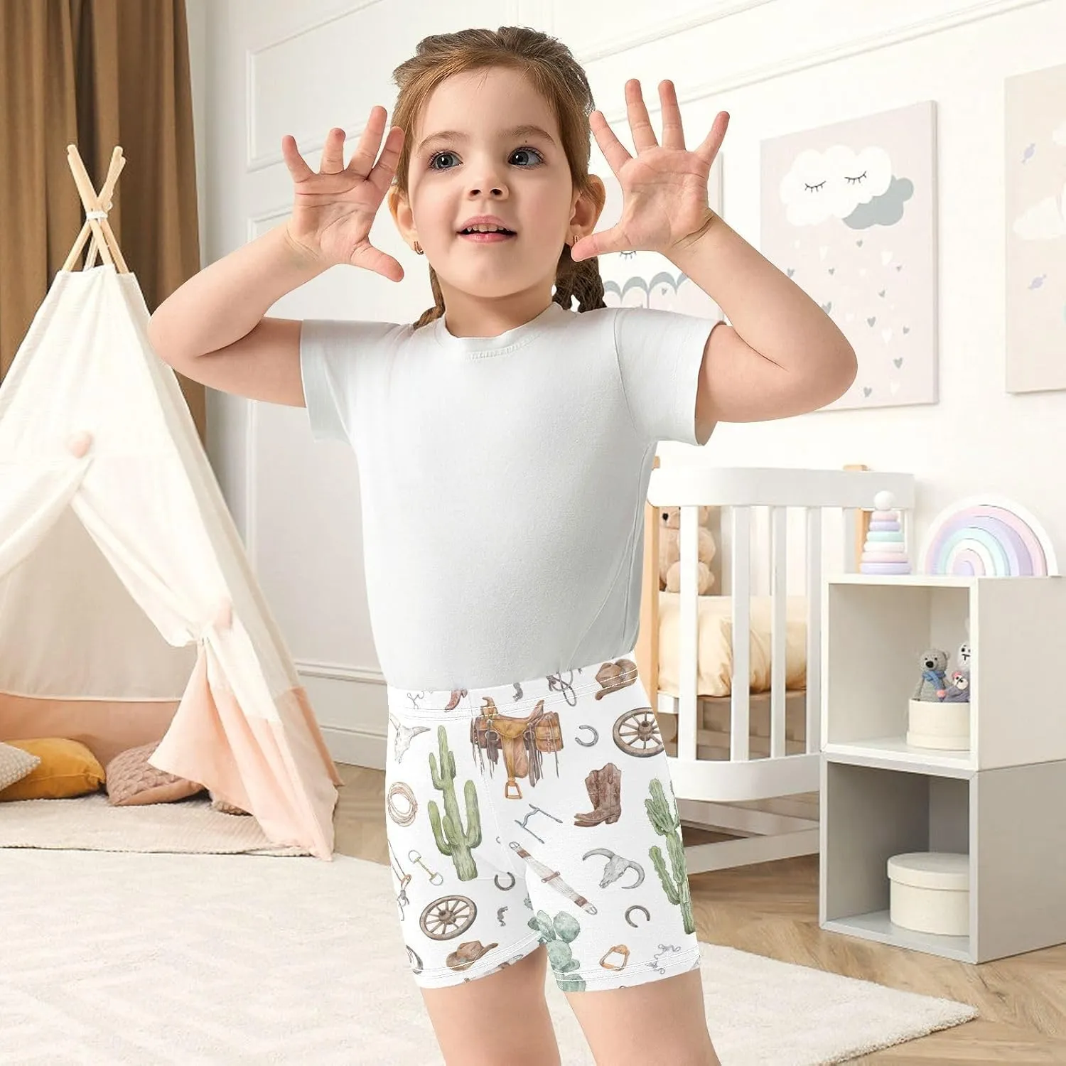 Girls' Bike Shorts Cowboy Saddle Horse Shoe Soft Cotton Leggings Shorts for Kids Summer Clothes 4-10 Years