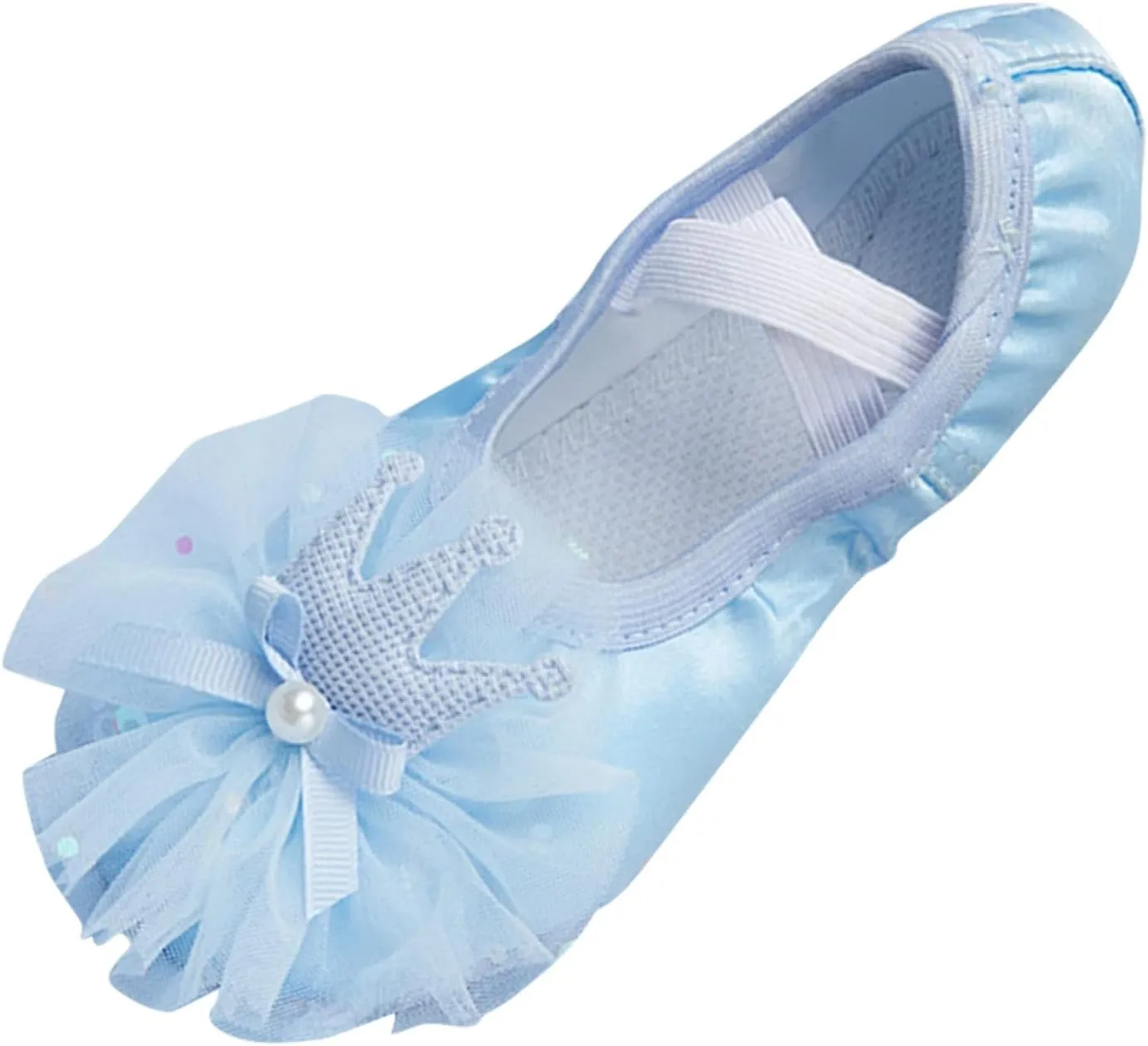 Girls Blue Ballet Dance Shoes Split Sole with Satin Ballet Slippers Lace Bow Performance Gymnastics Shoes