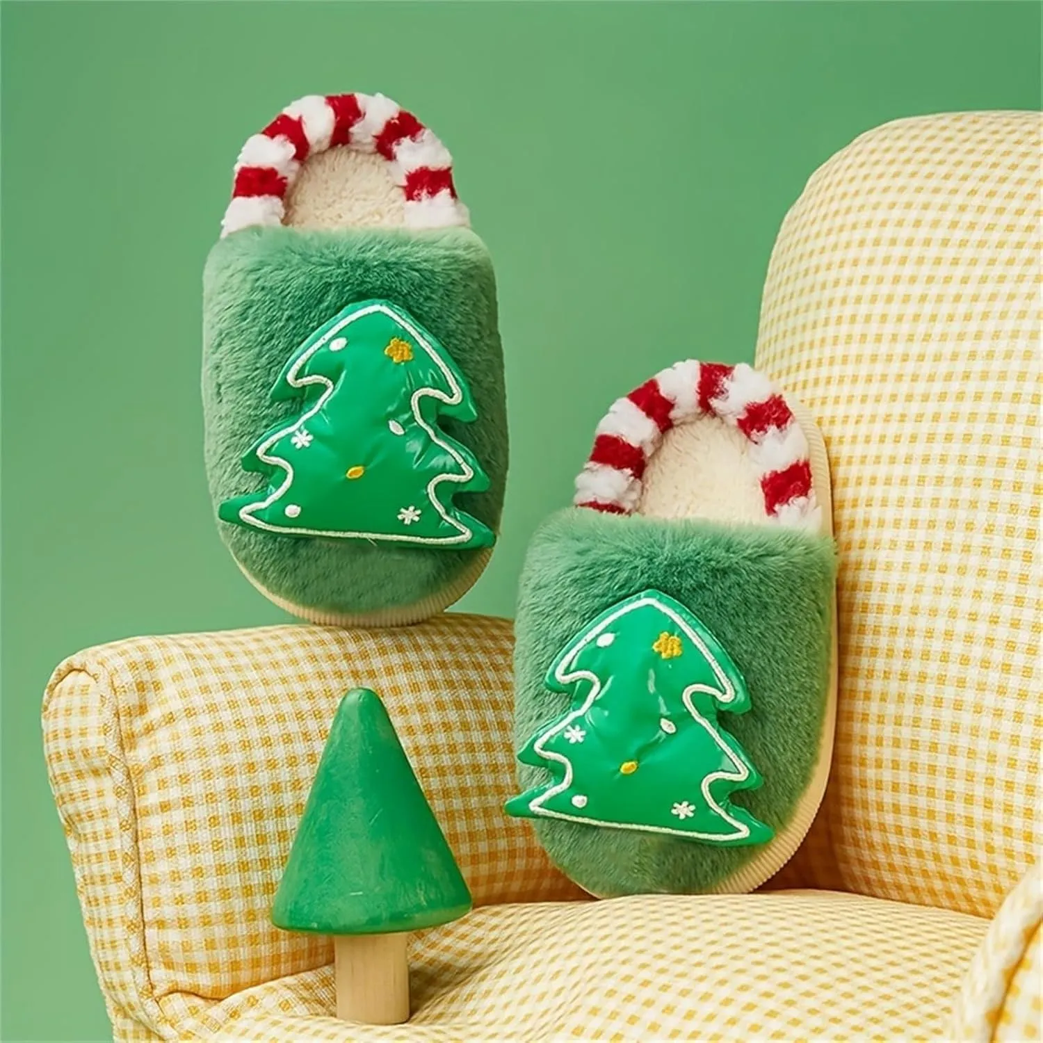Girls Boys Christmas Cute Cartoon Slippers for Kids Fuzzy Indoor Non Slip Slippers Embroidered Tree House Shoes