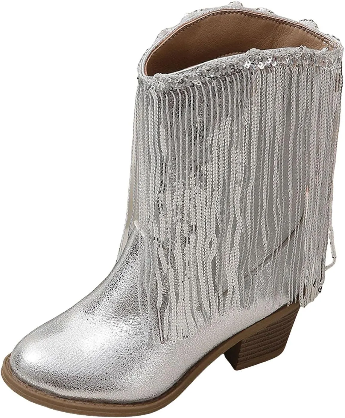 Girls Cowgirl Boots Mid Calf Square Toe Western Boot for Kids Glitter Cowboy Boots Toddler Girls Horse Riding Shoes