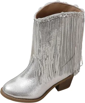 Girls Cowgirl Boots Mid Calf Square Toe Western Boot for Kids Glitter Cowboy Boots Toddler Girls Horse Riding Shoes