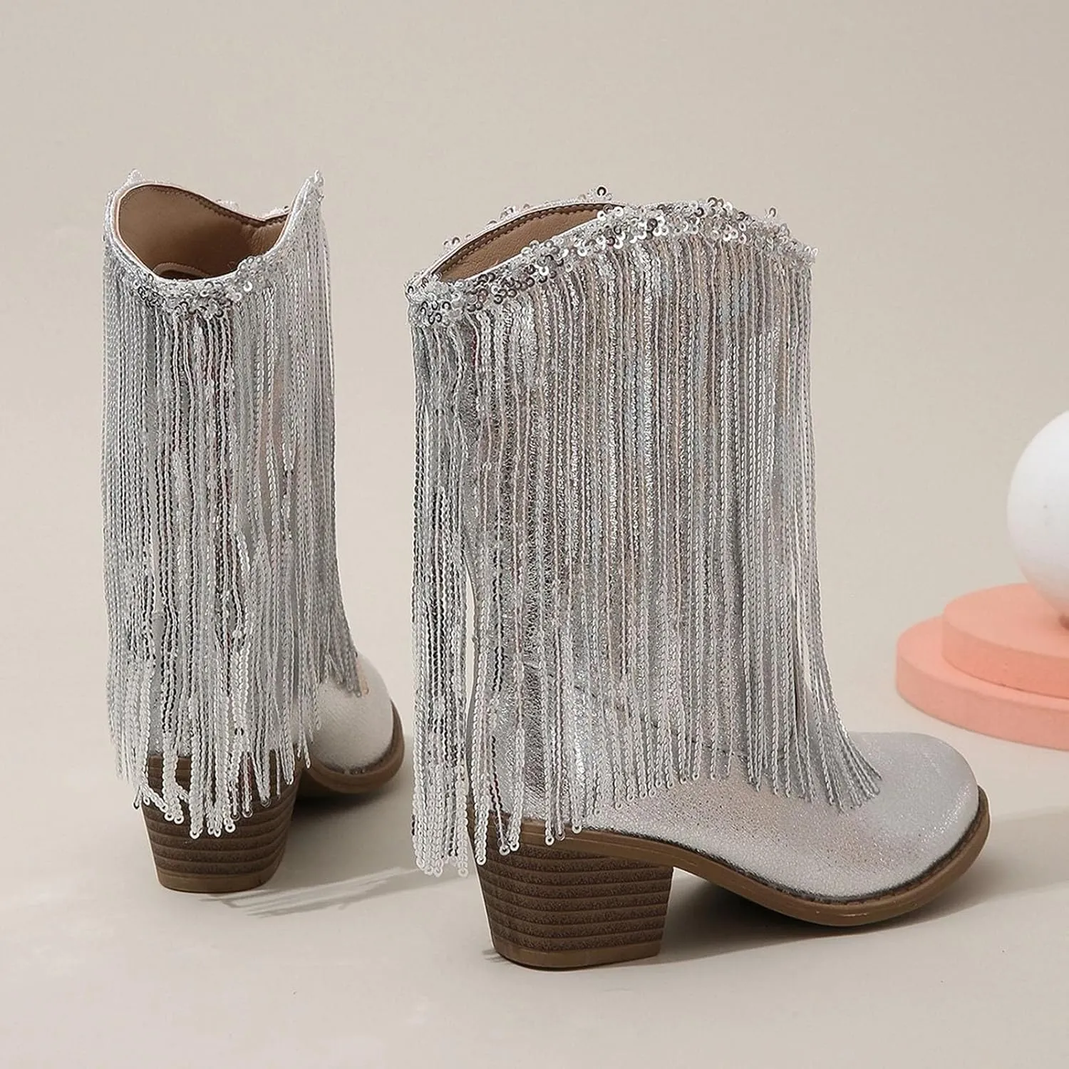 Girls Cowgirl Boots Mid Calf Square Toe Western Boot for Kids Glitter Cowboy Boots Toddler Girls Horse Riding Shoes