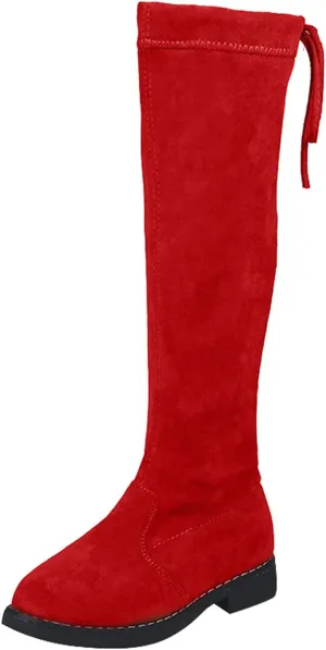 Girls Knee High Boot Bowknot Microvelvet Surface Water Proof Low Chunky Heel Zipper Fashion Winter Riding Boots