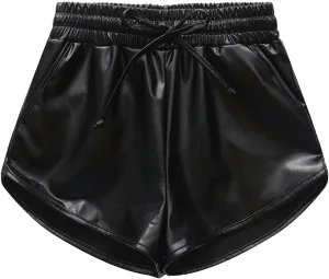 Girls Metallic Shorts Sparkly Rave Dance Outfits Summer Elastic Drawstring Shiny Hot Shorts Athletic Pants for Teens Girls