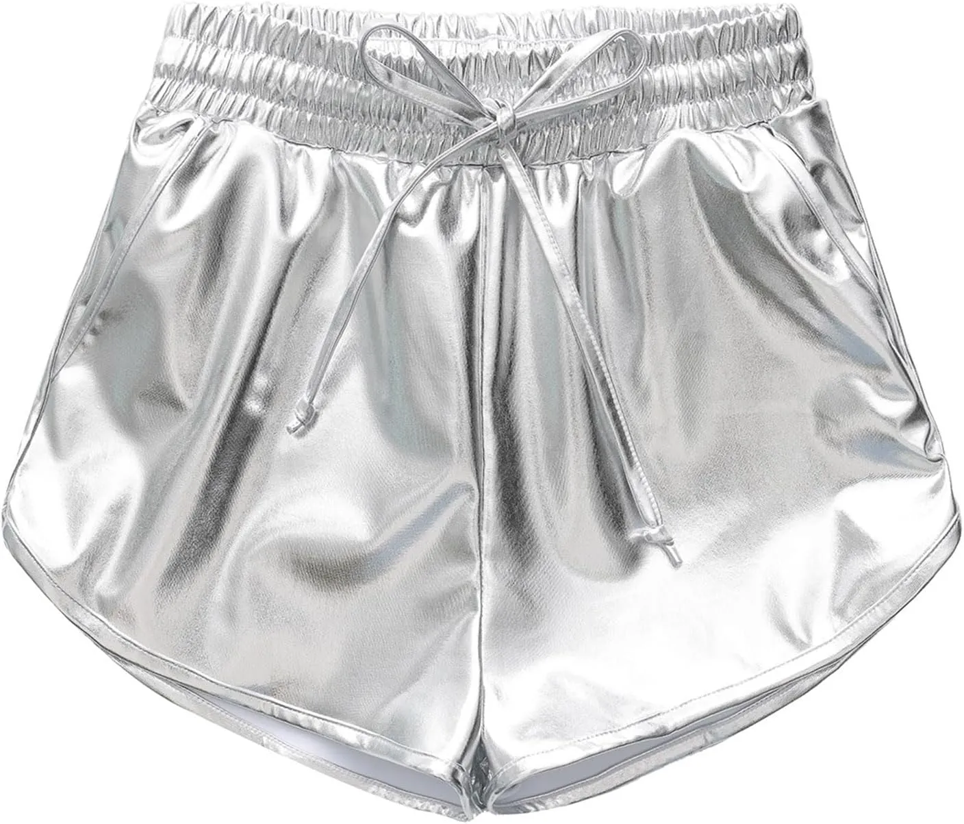 Girls Metallic Shorts Sparkly Rave Dance Outfits Summer Elastic Drawstring Shiny Hot Shorts Athletic Pants for Teens Girls