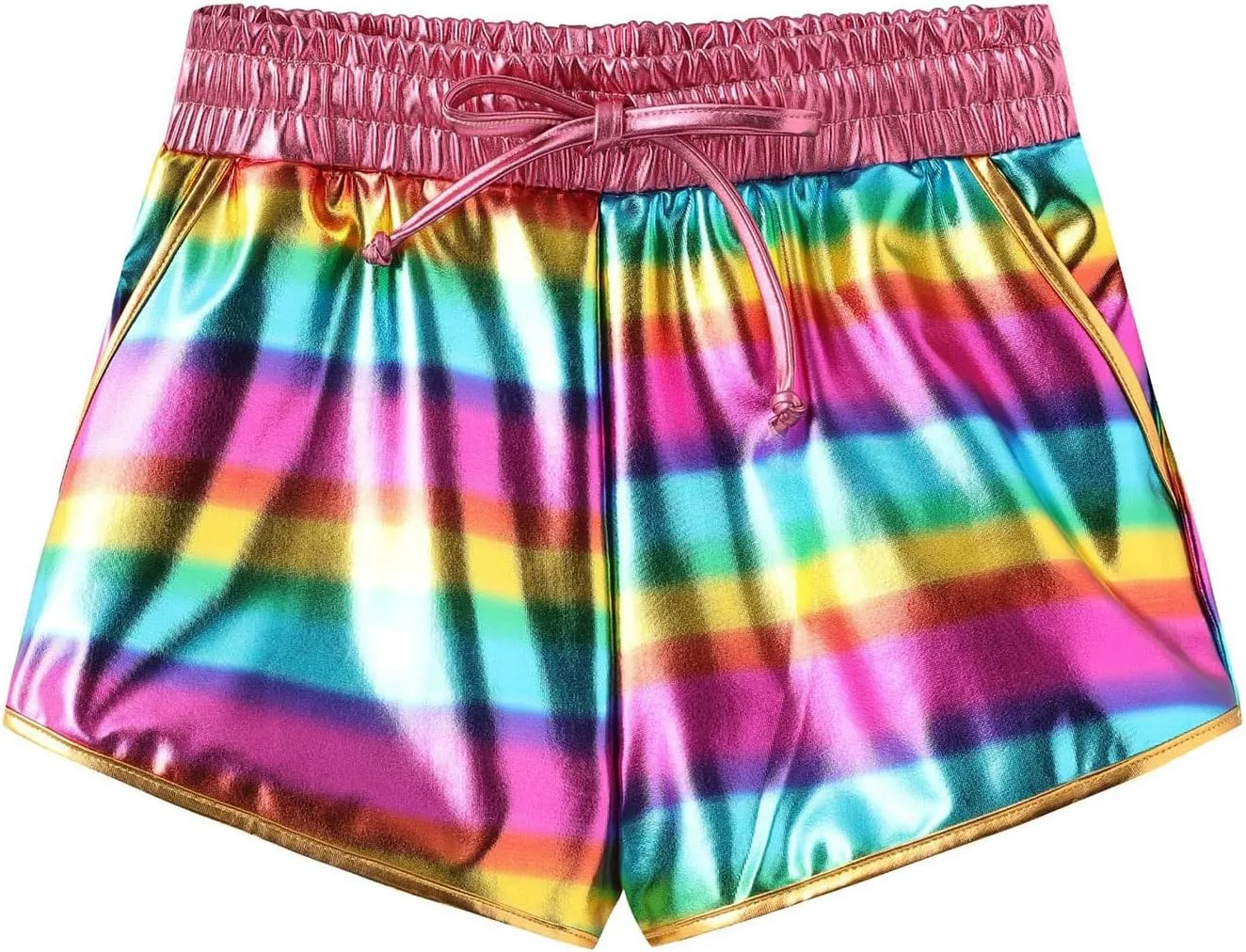 Girls Metallic Shorts Sparkly Rave Dance Outfits Summer Elastic Drawstring Shiny Hot Shorts Athletic Pants for Teens Girls
