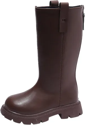 Girls Mid Calf Boots Knee High Chunky Low Heels Non Slip Black Boots With Thick Soles for Winter School Part Dress up