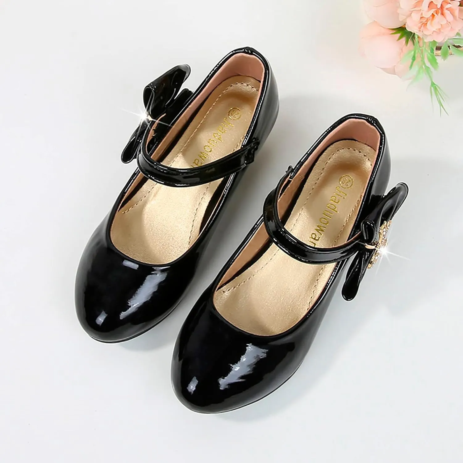 Girls Paten?? Leather Dress Shoes Low Heels Toddler Mary Jane Shoes Flower Shoes with Bow for School Part?? Wedding