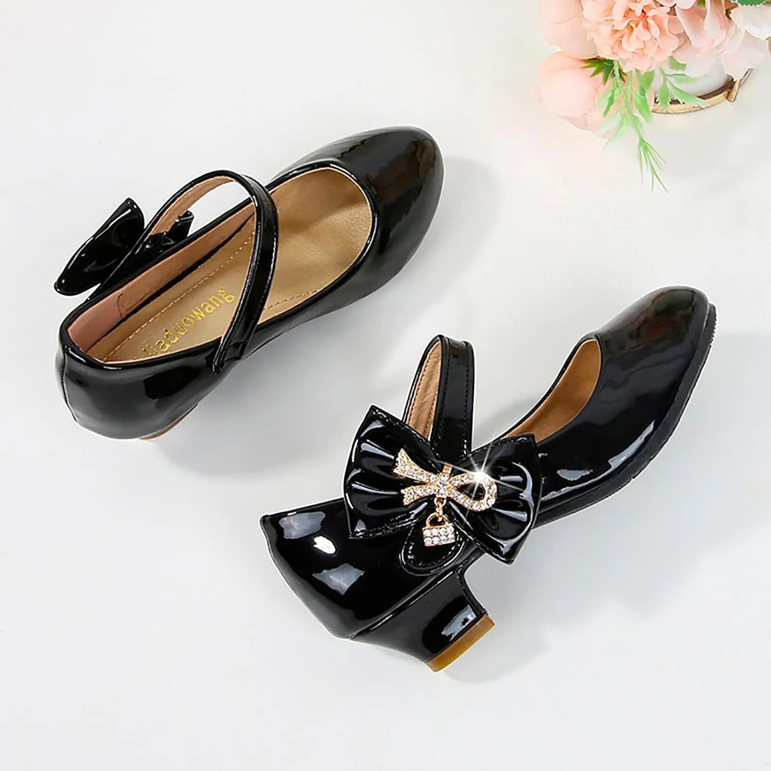 Girls Paten?? Leather Dress Shoes Low Heels Toddler Mary Jane Shoes Flower Shoes with Bow for School Part?? Wedding
