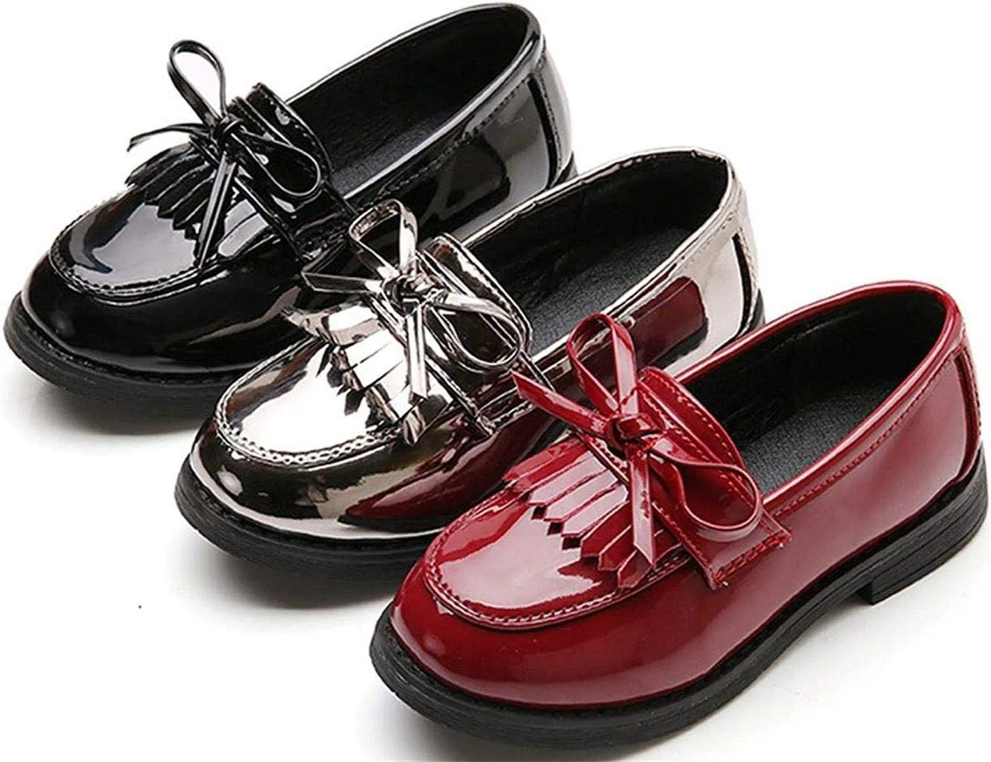 Girls Patent Leather Slip-On Penny Loafers Oxford Flats School Uniform Dress Shoes
