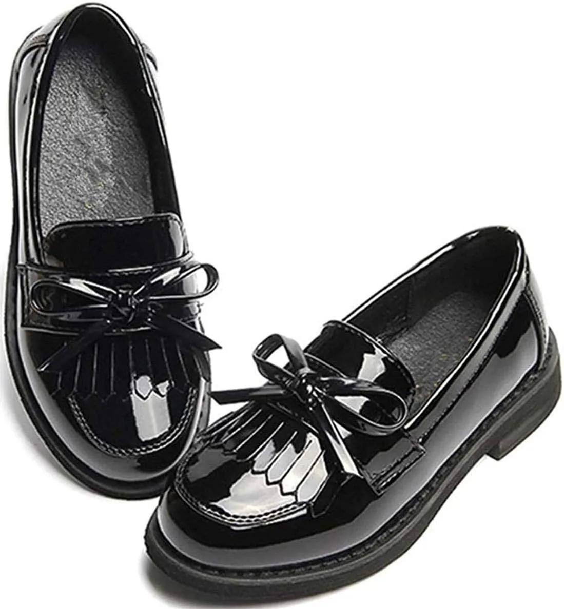 Girls Patent Leather Slip-On Penny Loafers Oxford Flats School Uniform Dress Shoes