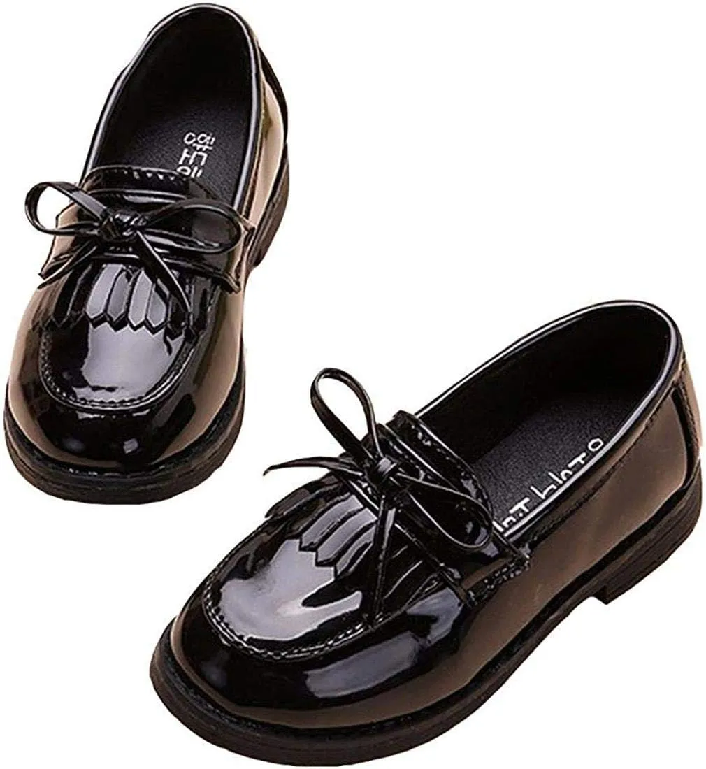 Girls Patent Leather Slip-On Penny Loafers Oxford Flats School Uniform Dress Shoes