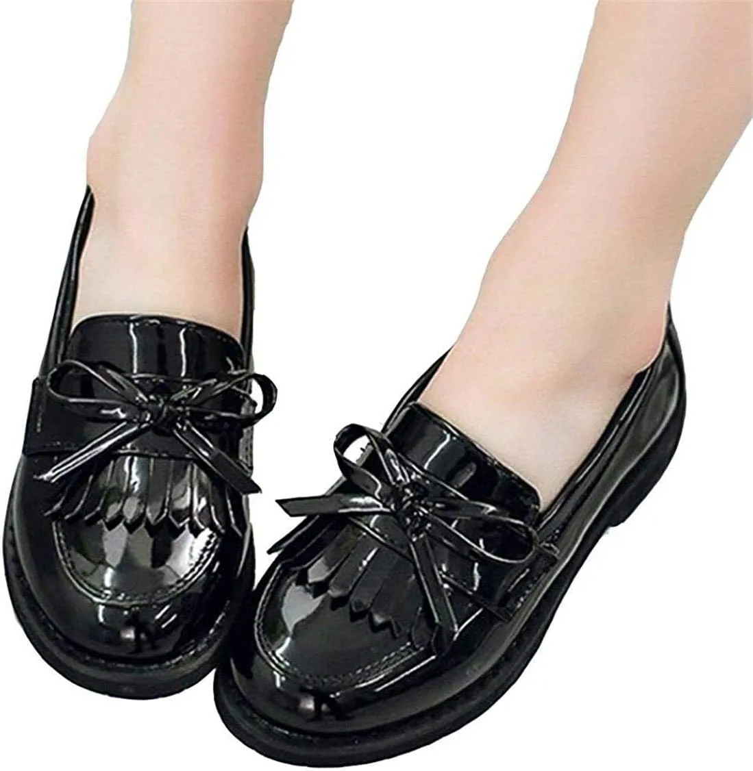 Girls Patent Leather Slip-On Penny Loafers Oxford Flats School Uniform Dress Shoes