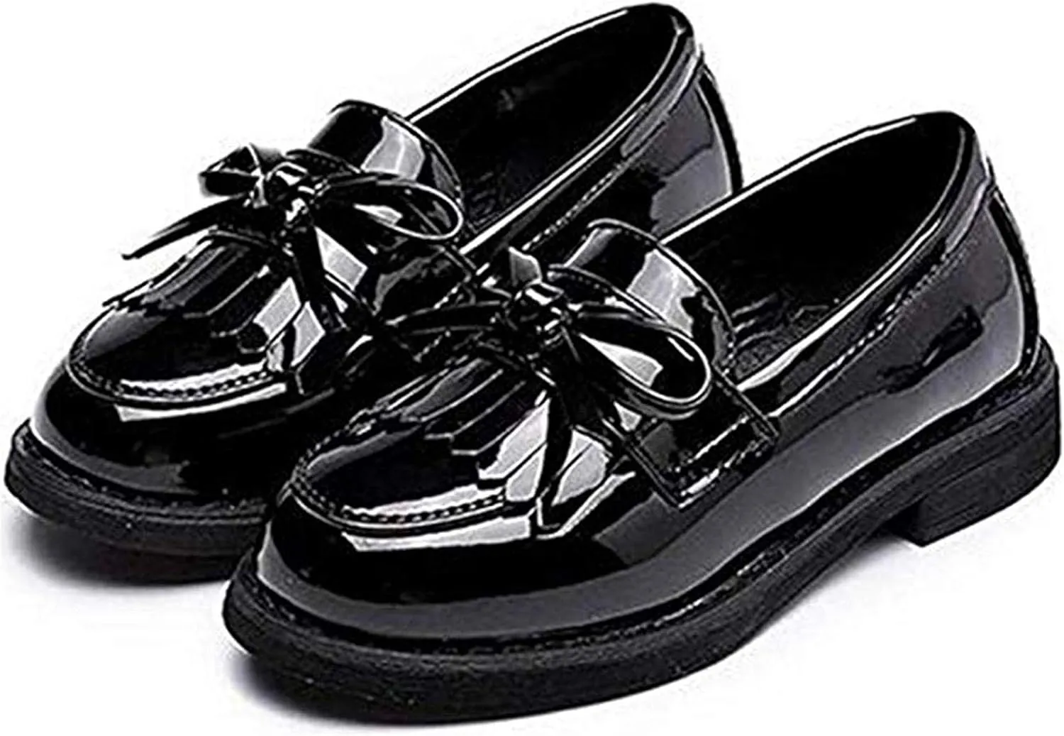 Girls Patent Leather Slip-On Penny Loafers Oxford Flats School Uniform Dress Shoes