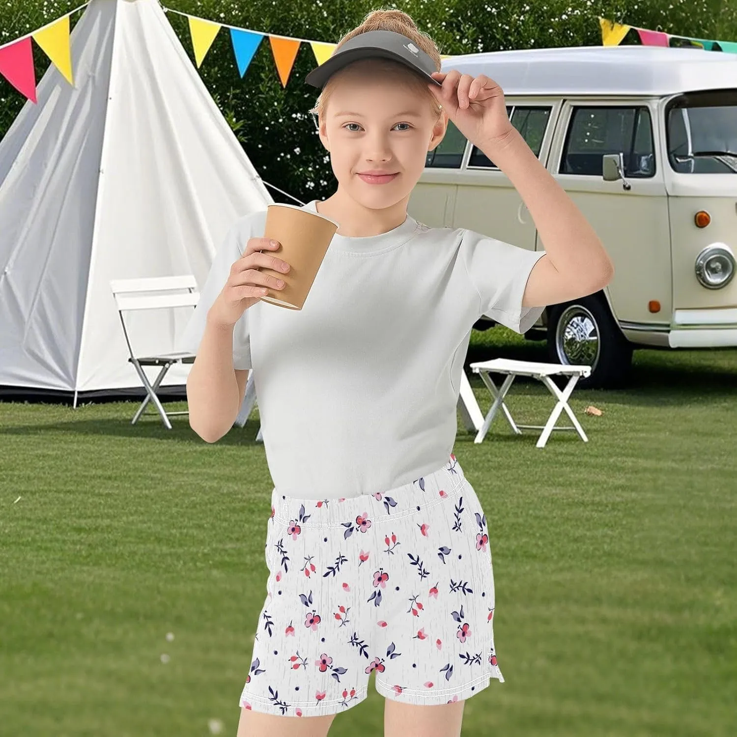 Girls Running Shorts Active Short Summer Sports Shorts with Pocket for Kids 7-15 Years